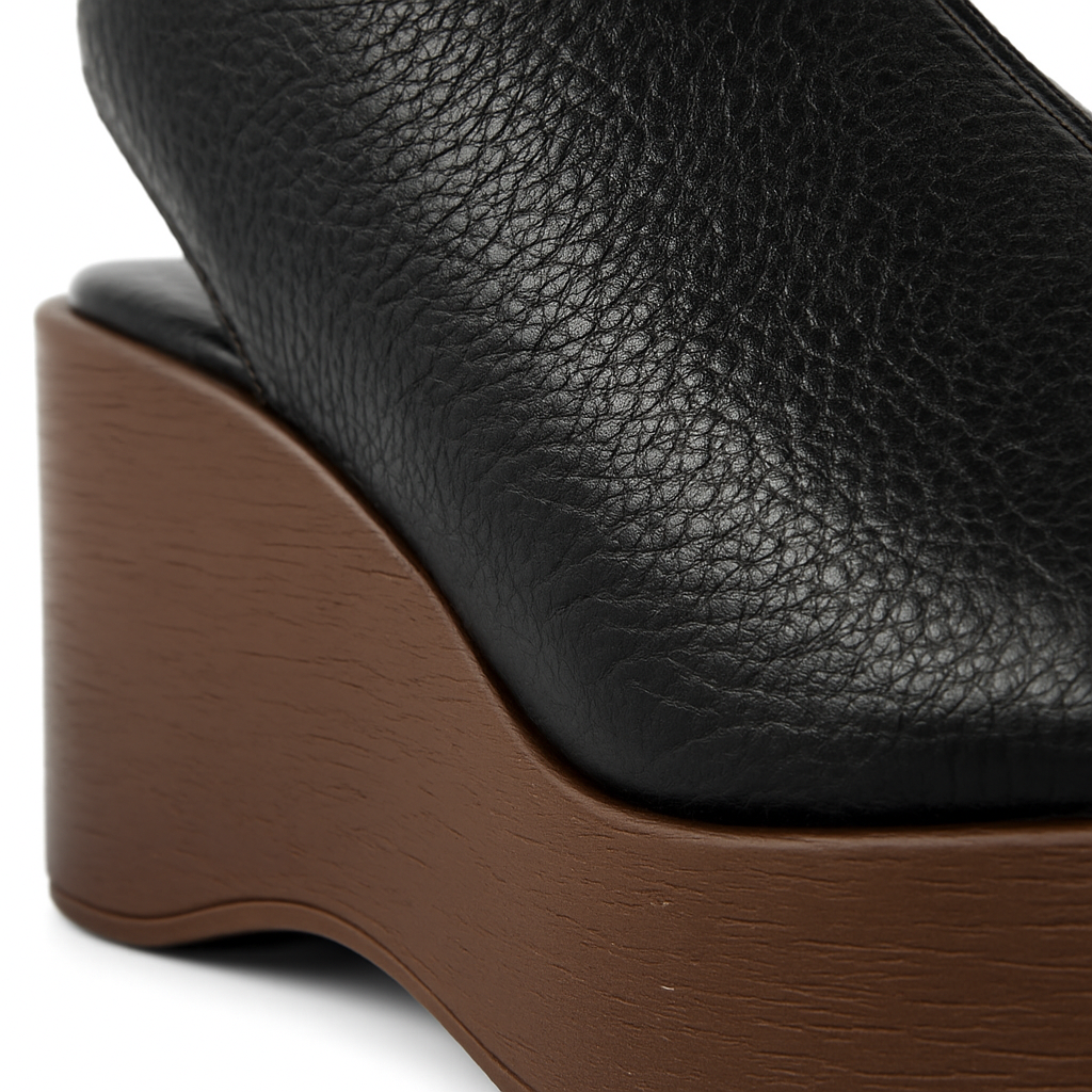 Sandália Black Leather Wooden - TS&CO